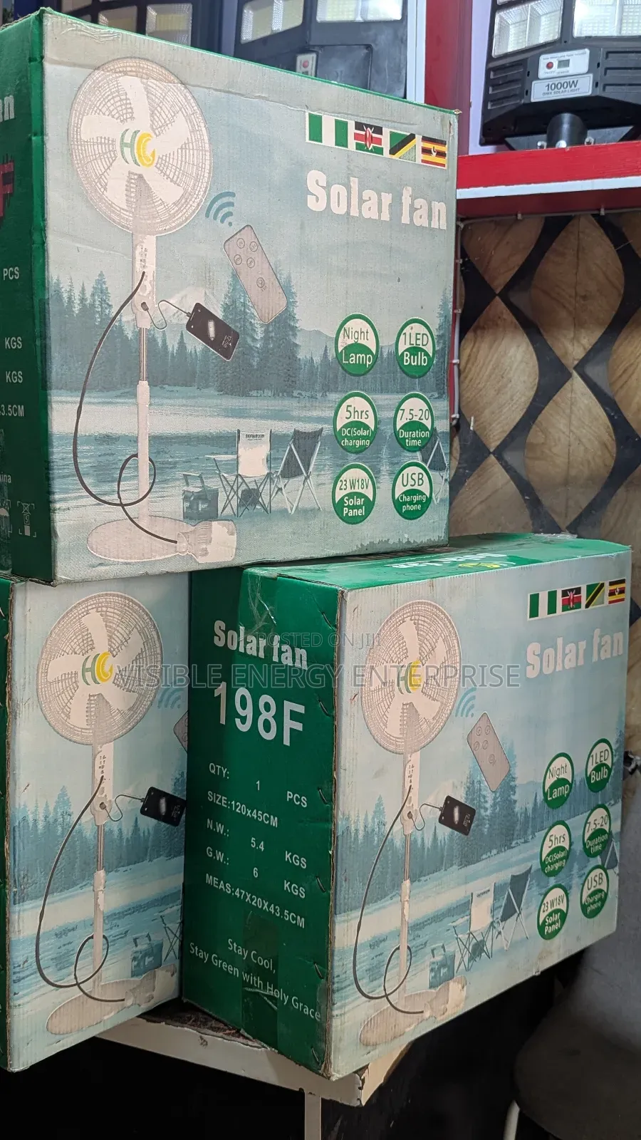 Solar Rechargeable Standing Fan With Remote Control. 16"