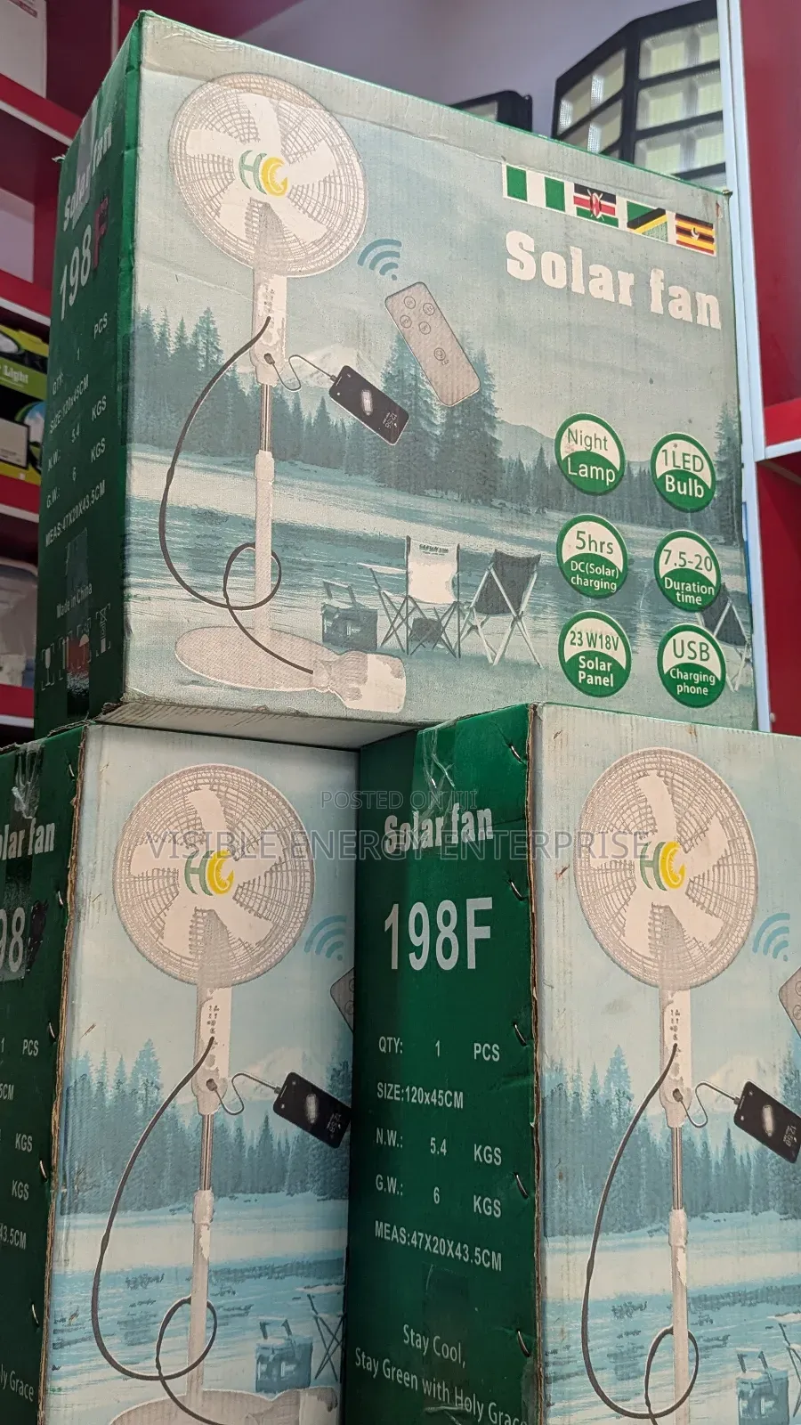 Solar Rechargeable Standing Fan With Remote Control. 16"