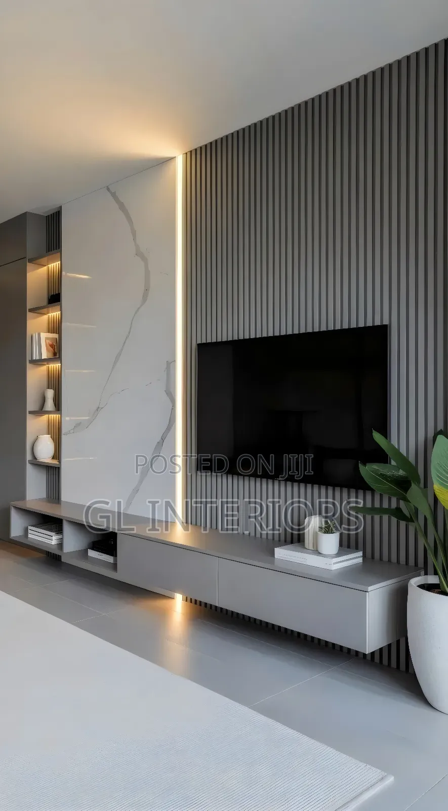 Tv Console With Marble Backdrop