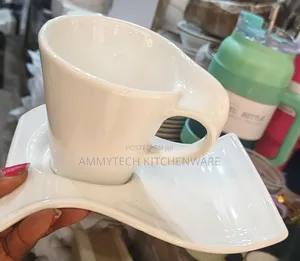 Plain Oval Shaped Tea Cup and Saucers