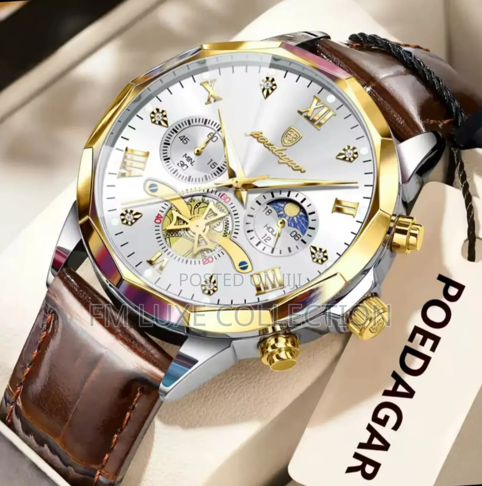 Luxury Poedagar Active Chronograph Leather Wristwatch
