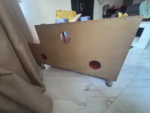 Wooden With Metal Slots Tv Stand