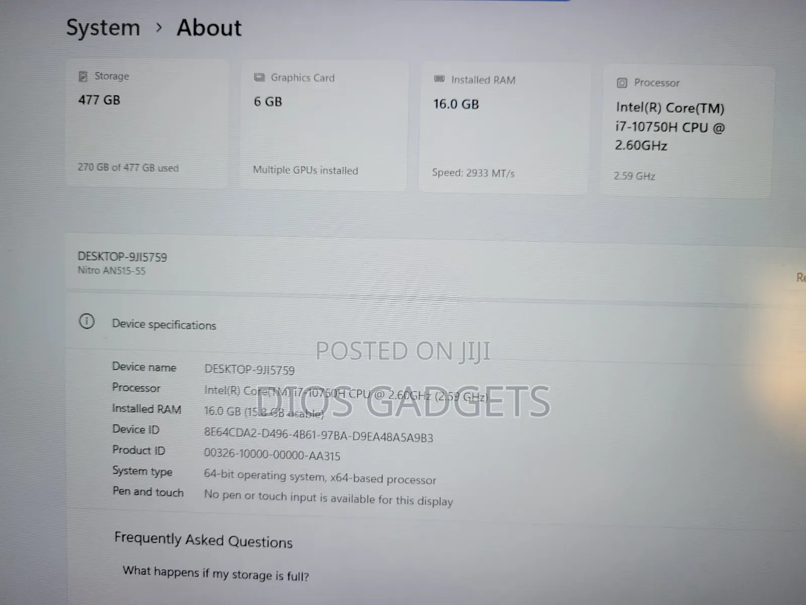 Laptop Acer Nitro 5 16GB Intel Core I7 SSD 1T