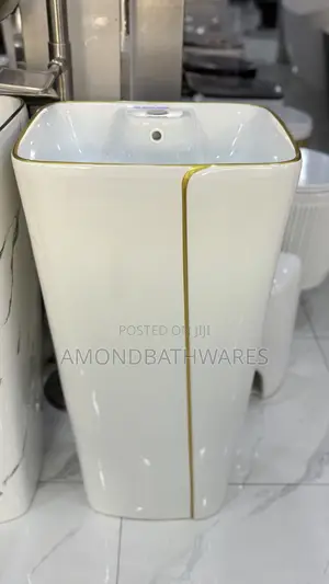 White and Gold Stripe Free Standing Basin