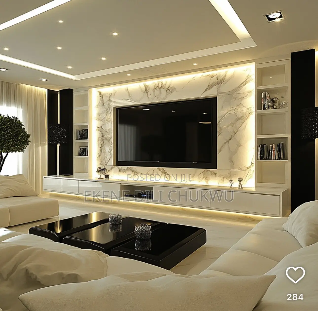 Luxury Marble Tv Feature Wall With Floating Console