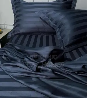 100% Pure Polish Stripe Navy Blue Material – Bedsheet Duvet Set