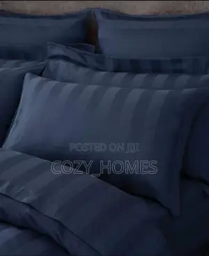 100% Pure Polish Stripe Navy Blue Material – Bedsheet Duvet Set