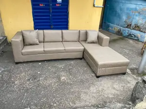 6 Seater L-Shaped Sofa Leather Brown With Throw Pillow - Modern Design