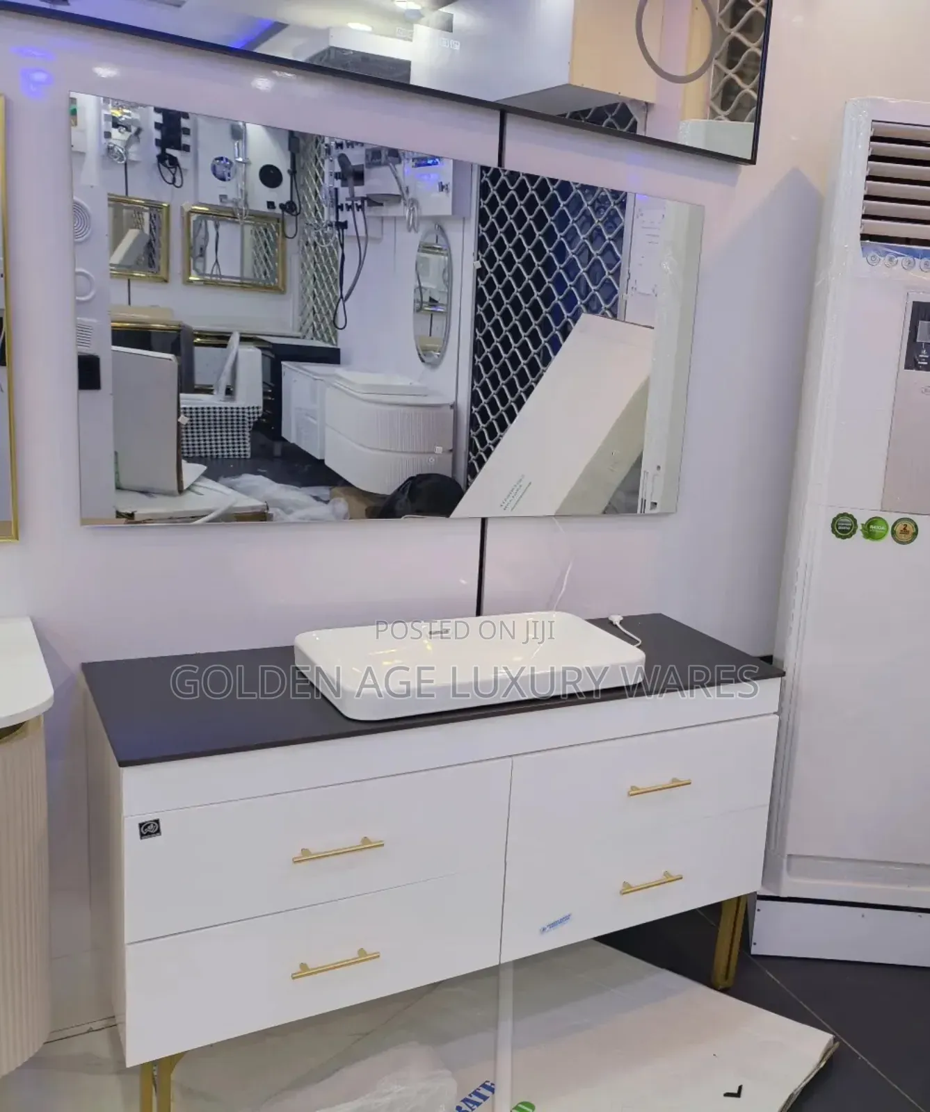 Black and White Cabinet With Led Mirror