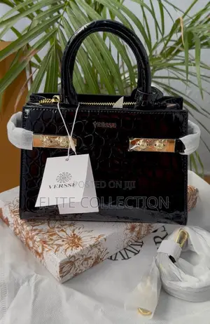 *Luxury Versse Glossy Bag Burgundy and Black* Leather Size : Midi