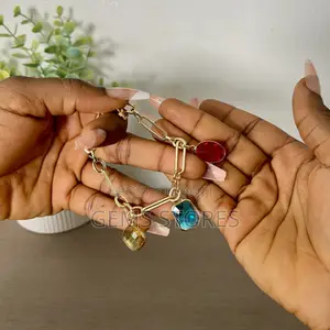 Women's Gold Charm Bracelet With Colorful Crystals