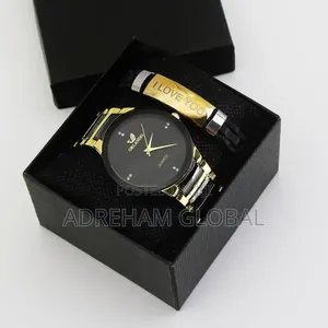 Jade Double Tone Chain Wristwatch and Bracelet Comes in a Box