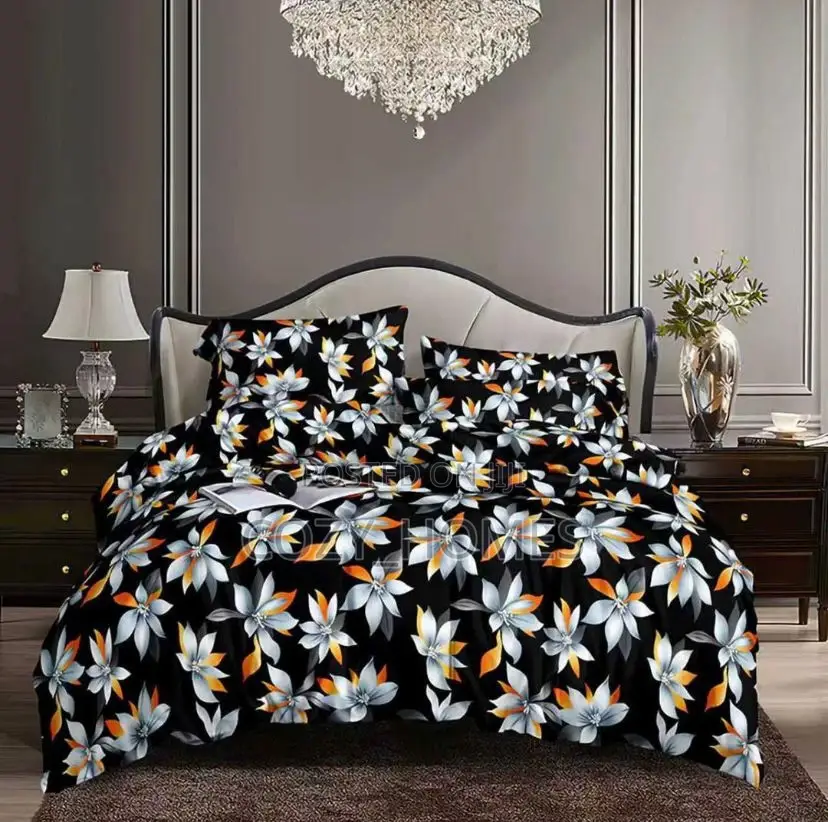 Floral Black Luxury Bedsheet Pillowcases Set