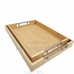 Quality 3in1 Bamboo Tray Set With Metal Gold Handle.