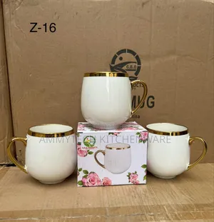 White Gold Design Tea Mugs