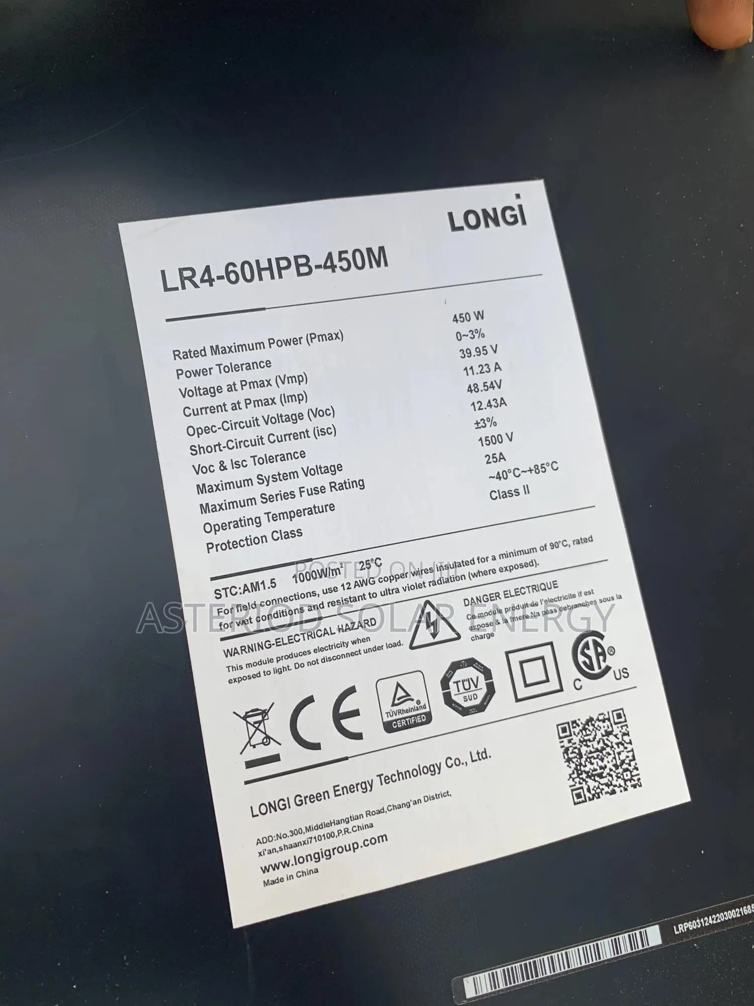 450watts Longi Solar Panel (All Black Panel)