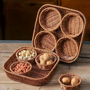 Rattan Woven Multipurpose Snack/Food Basket Tray With 4 Divider
