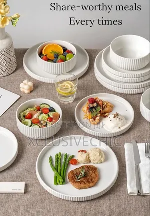 16pcs Ribbed Texture Ceramic Breakable Dinner Set - Different Colours