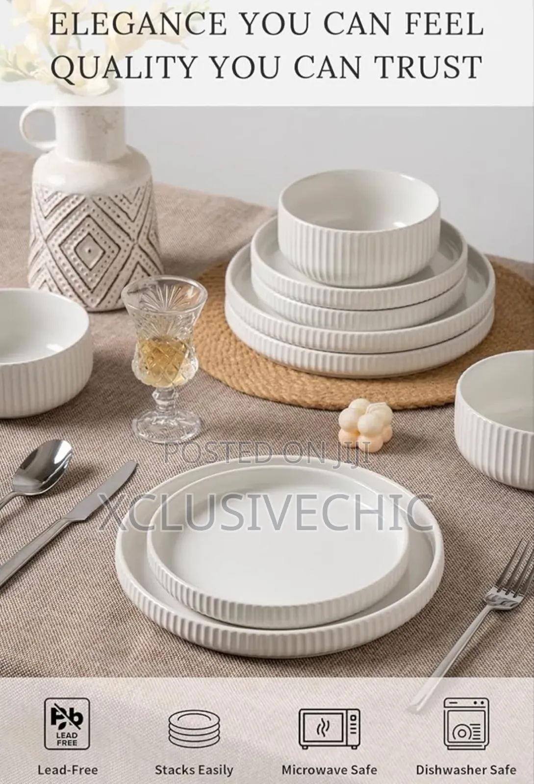 16pcs Ribbed Texture Ceramic Breakable Dinner Set - Different Colours