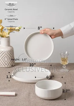 16pcs Ribbed Texture Ceramic Breakable Dinner Set - Different Colours