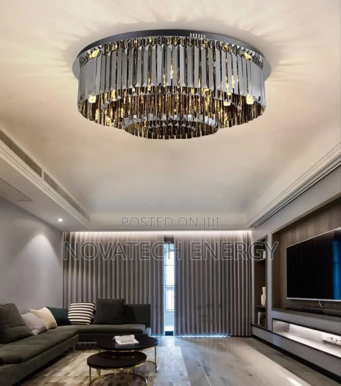 Caramel Crystal Round 2step Flush Chandelier Light