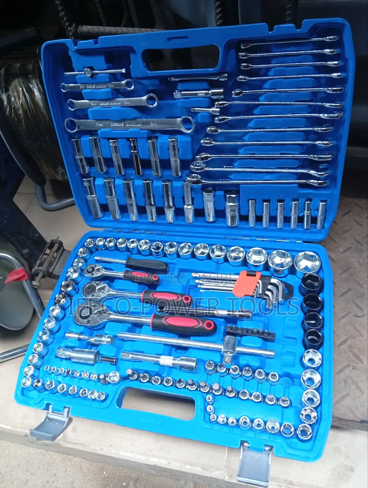 Mechanics Tool Set Housed in a Blue Plastic Case,