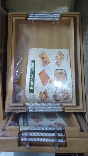 3 in 1 Natural Bamboo Wooden Serving Tray-Gold/Silver Handle