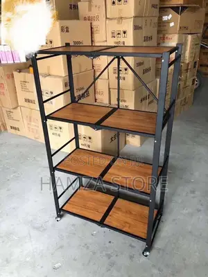 4 Layer Foldable Wood Top Shelf
