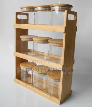 3 Layer 9 PCS High Borosilicate Glass Storage Jars Set With Bamboo Lid