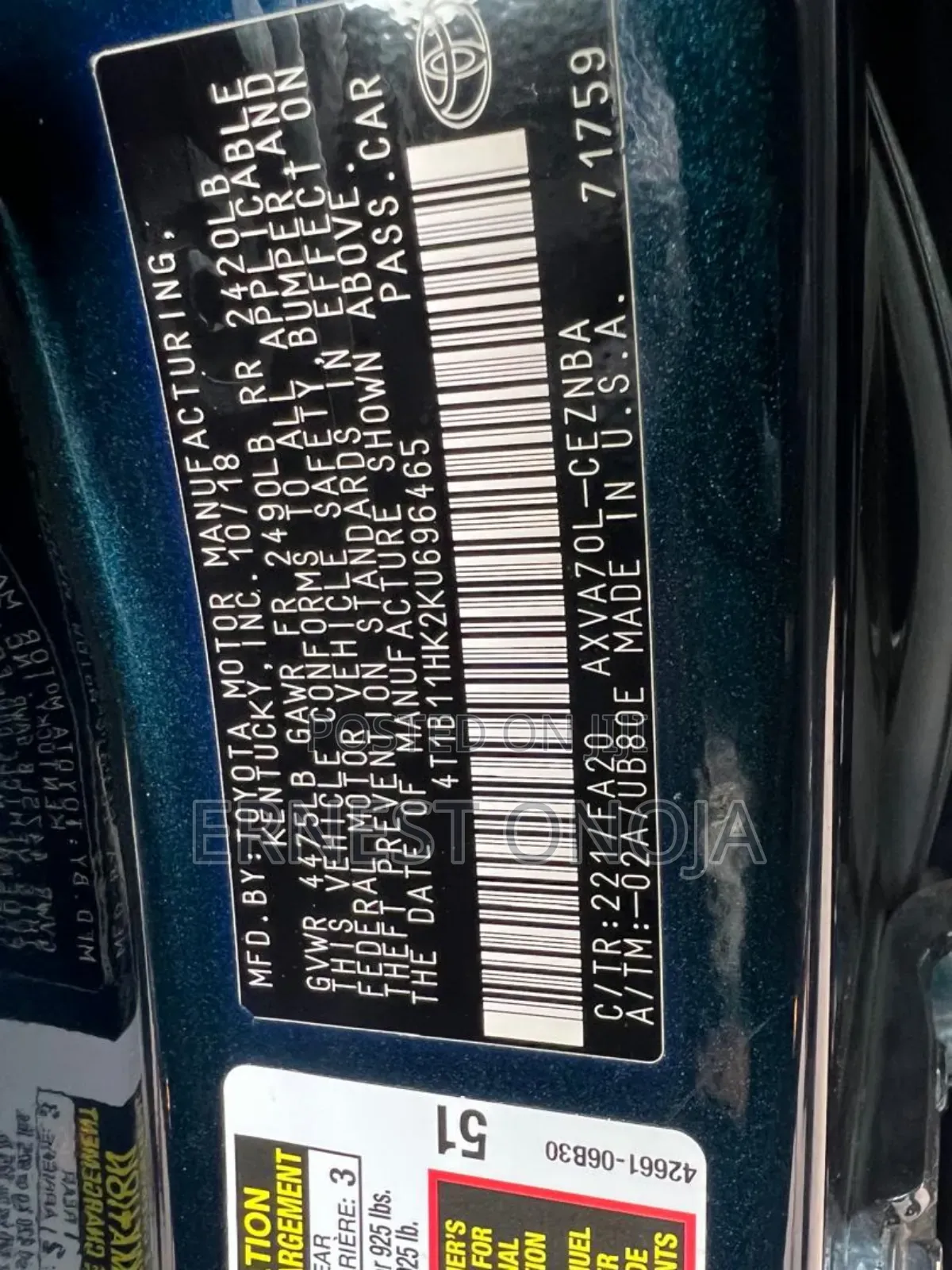 Toyota Camry LE (2.5L 4cyl 8A) 2019 Blue