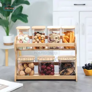 7pcs Spice Storage Airtight Jar With Spoon and Bamboo Lid