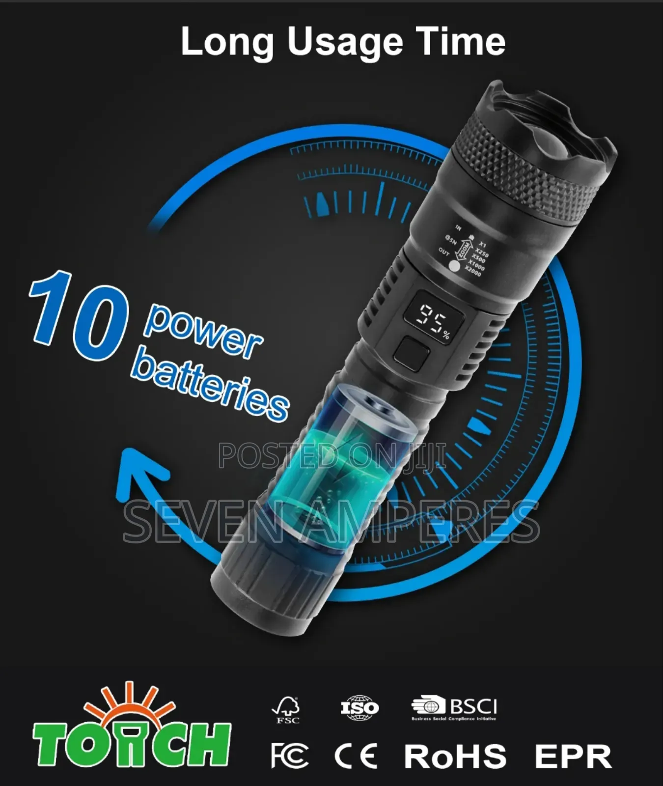 High Quality Rechargeable Torch Light With Battery Display