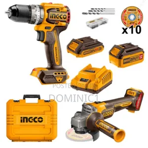 ,Ingco 20v Lithium-ion Cordless Angle Grinder And Drill Combo Kit