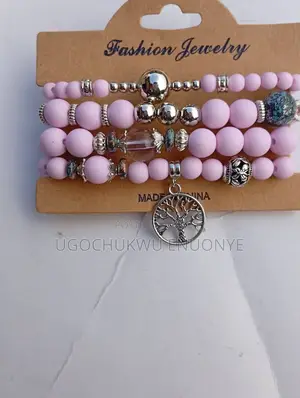 4-in-1 Pink Silver Beaded Bracelet