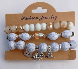 3-in-1 White Beige Beaded Bracelet