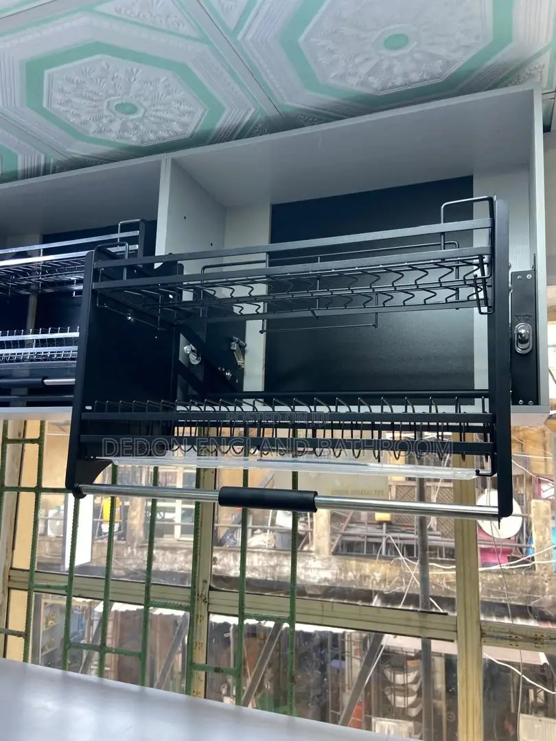 80cm Black Pull Down Plate Rack