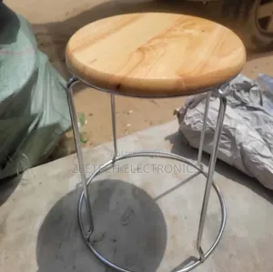 Ound Wooden Top Metal Frame Stool.