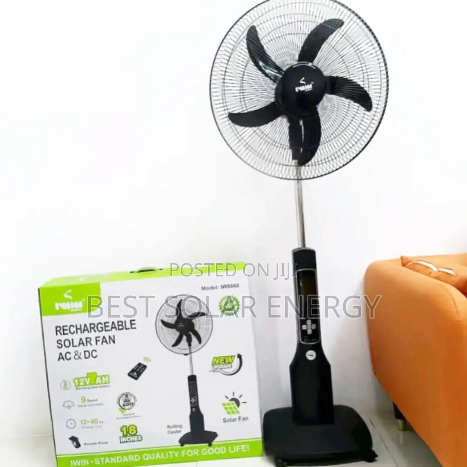 Solar Rechargeable Fan With Panel 18inch