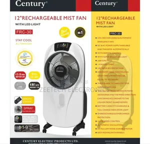 Century 12" Rechargeable Mist Fan With Led Light, Model FRC-30.