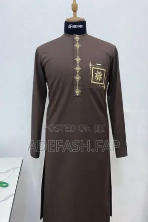 Men’S Luxury Brown Kaftan With Gold Design– Native Wear