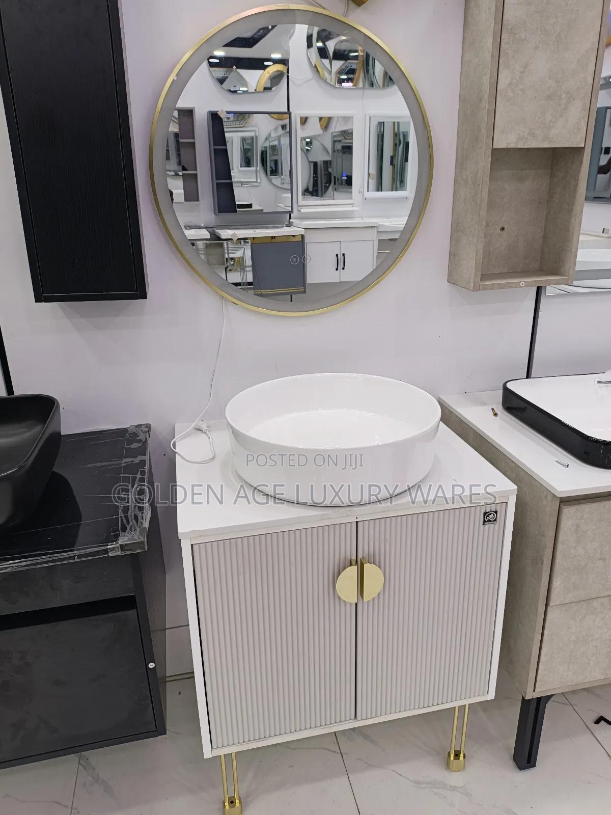 80cm White Cabinet With Round Mirror