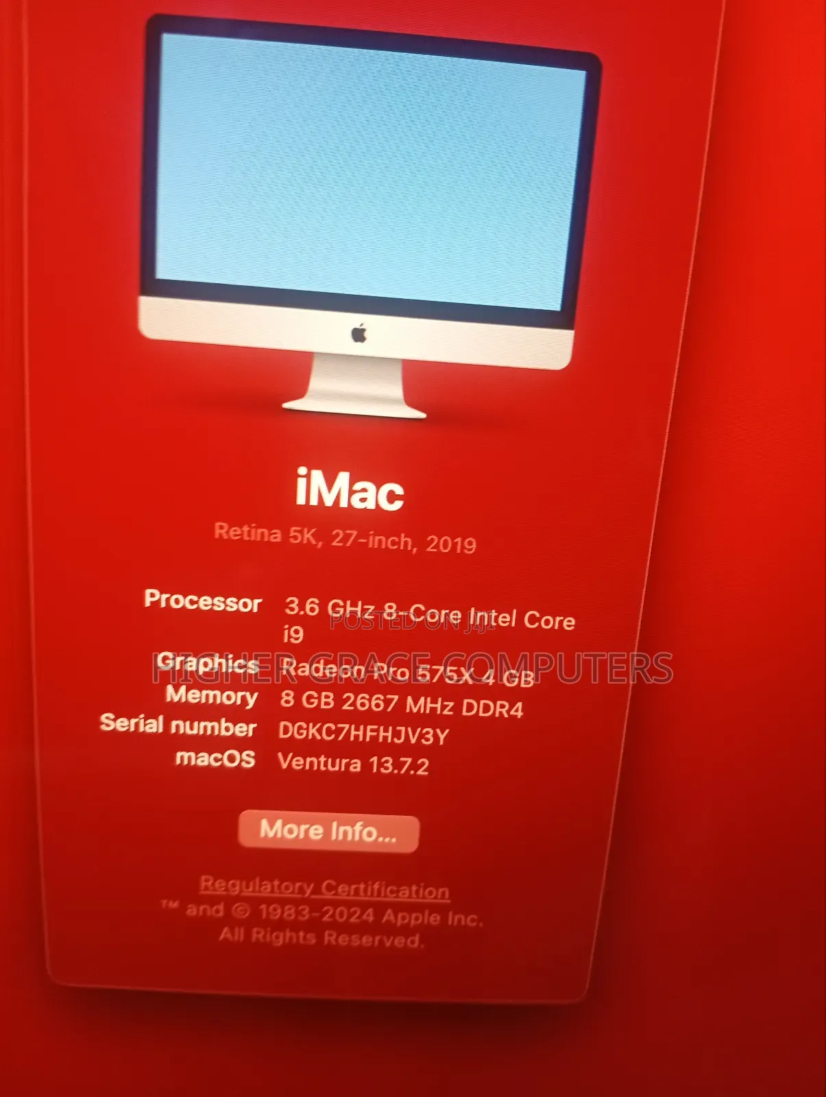 Desktop Computer Apple iMac 8GB Intel Core i9 SSD 256GB