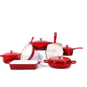 Enamel Cast Iron Pots Set of 7