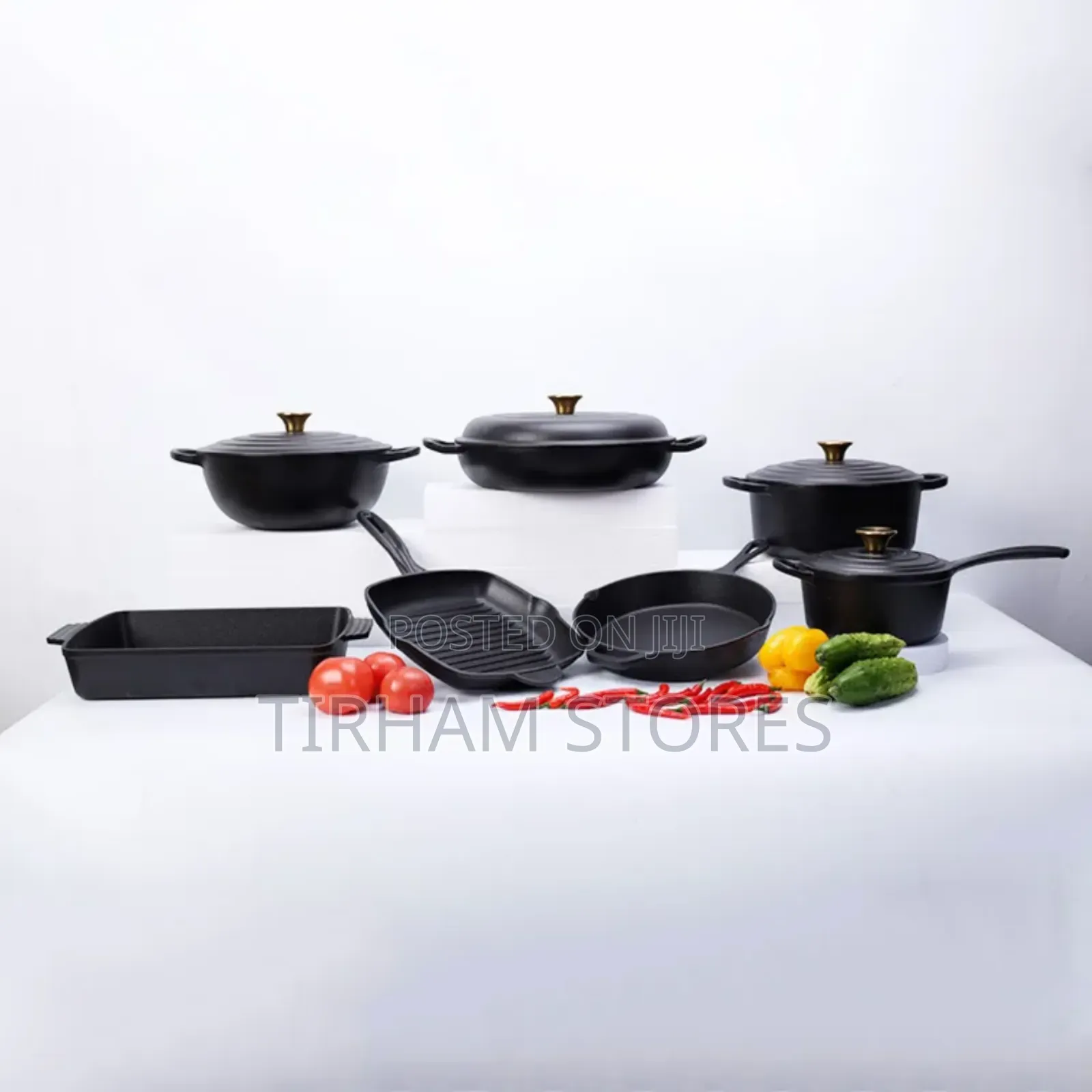 Enamel Cast Iron Pots Set of 7