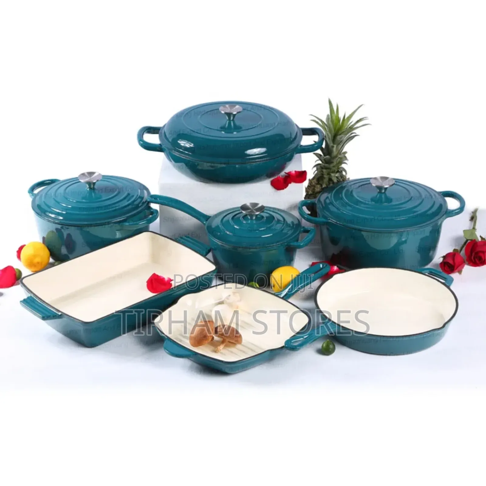 Enamel Cast Iron Pots Set of 7
