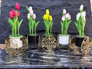 Luxury Faux Tulips Flower in a Unique Metal Pot