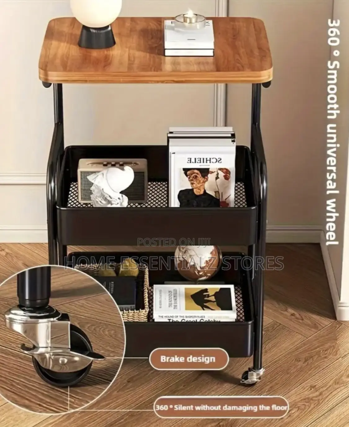 Rolling Kitchen Cart Wood Top - Heavy Duty Mesh Storage Trolley