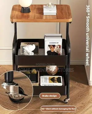 Rolling Kitchen Cart Wood Top - Heavy Duty Mesh Storage Trolley