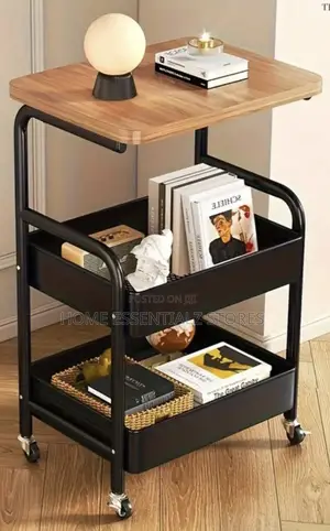 Heavy Duty Rolling Storage Cart Organizer - Side Table With Wood Top