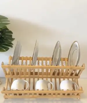 Foldable Wooden Dish Rack - Cutlery Plates Organizer
